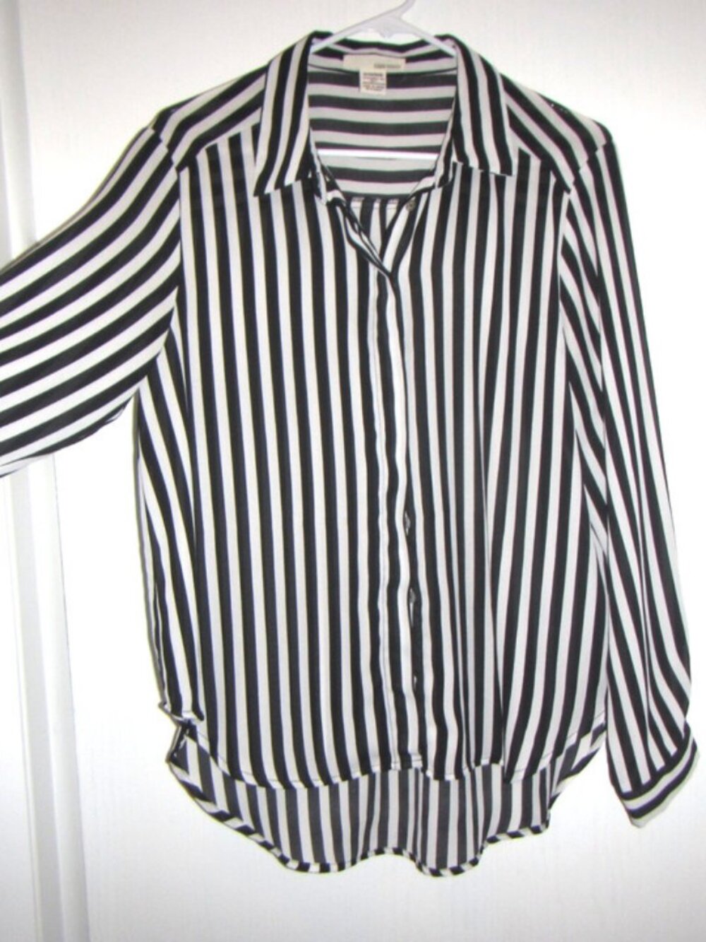 Sans Souci Black White Striped Long Sleeve Button Blouse Shirt MEDIUM - Picture 2 of 15